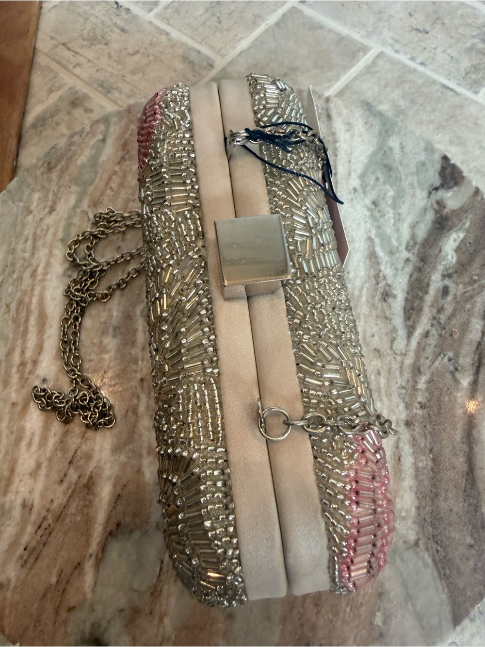 Santi Beaded Floral Clutch in Silver & Pink — NWT 🌸✨ - Picture 6 of 12